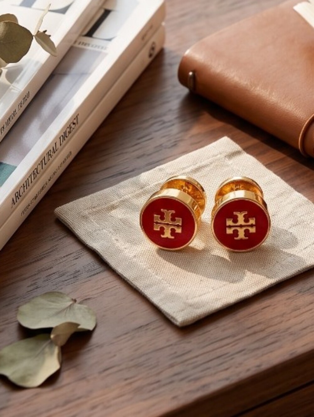 Tory Burch Kira Enamel Circle Stud Earrings - Red
